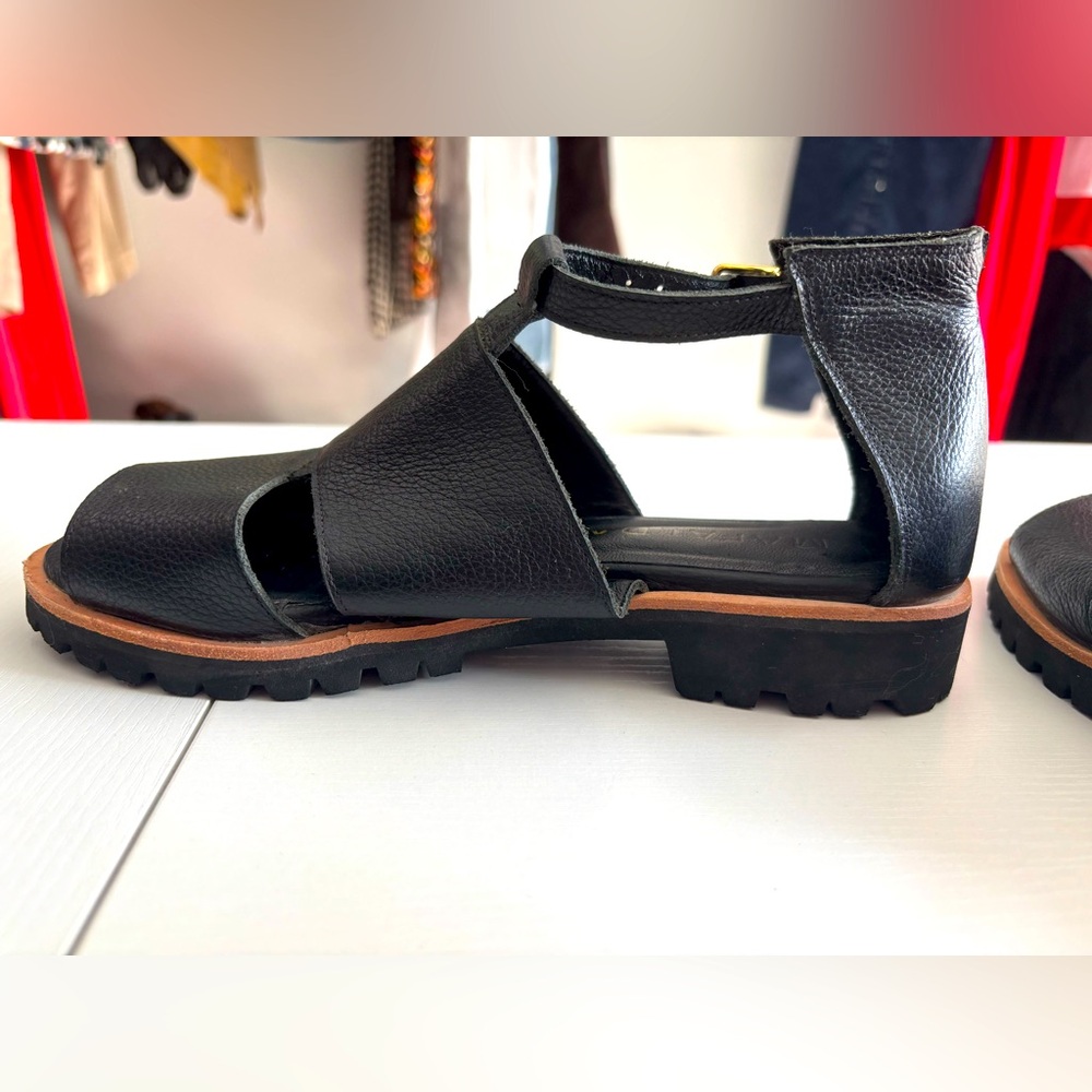 Mafalda Black Leather Sandle With Buckle Detail Size 36/5 - Picture 2 of 9